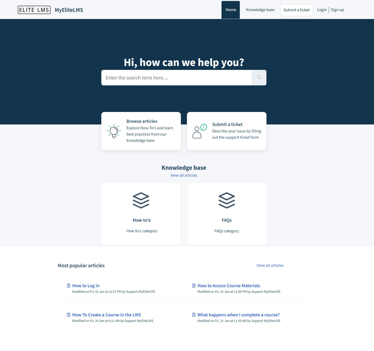Elite LMS Support Helpdesk